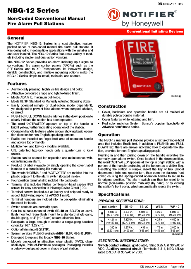 Fire Alarm Pull Station - อุปกรณ์แจ้งเหตุด้วยมือแบบรีเซ็ตได้ รุ่น NBG12 Series