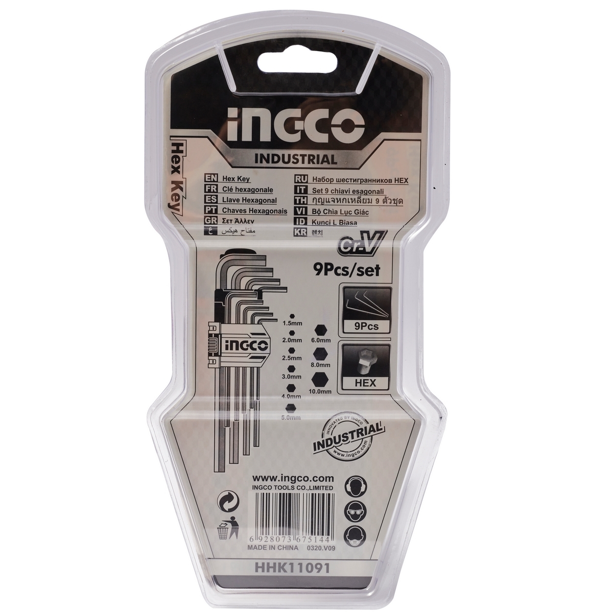 INGCO ชุดประแจแอลหกเหลี่ยม 9 ชิ้น รุ่น HHK11091 ขนาด 1.5-10 มิลลิเมตร ผลิตจากวัสดุ CR-V