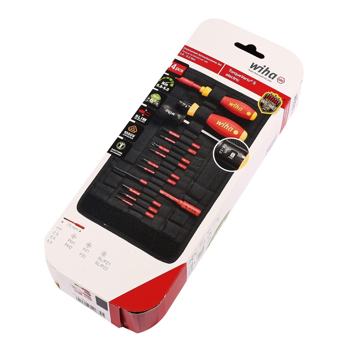 WIHA ชุดไขควงทอร์ค TorqueVario-S electric 0.8–5 Nm แบบผสม พร้อมกระเป๋าพับ(40674)