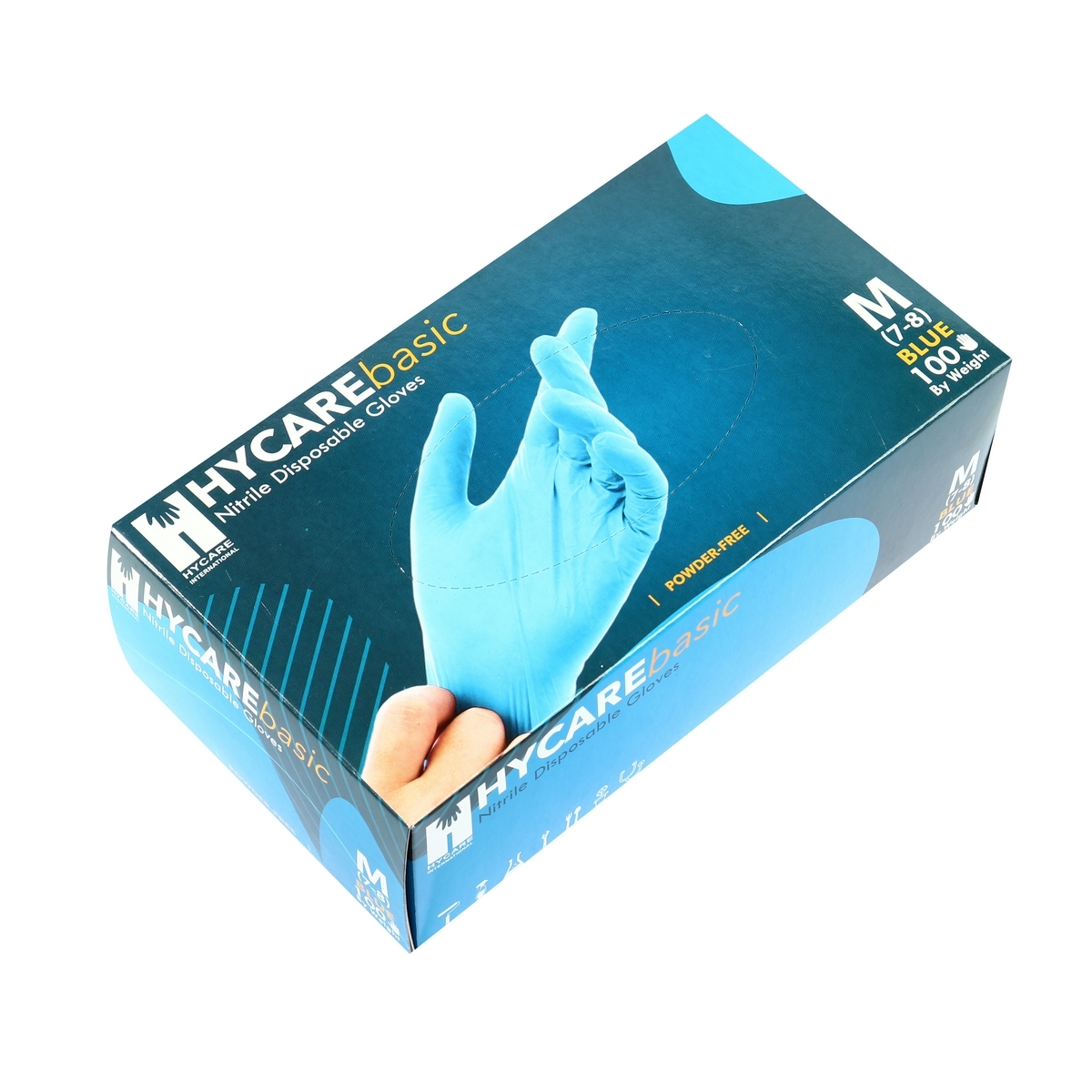 HYCARE ถุงมือยางไนไตร สีฟ้า ไซส์ S - L ไม่มีแป้ง ป้องกันเชื้อไวรัส สิ่งสกปรก และสารเคมี เหมาะสำหรับผู้ที่มีอาการแพ้ง่าย (50 คู่/กล่อง) (ไฮแคร์)