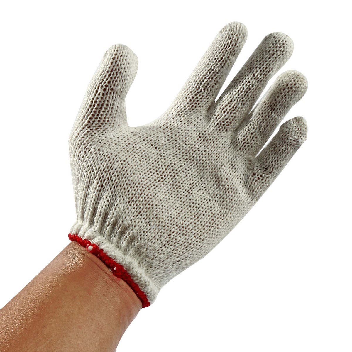 KT-N ถุงมือผ้า ถุงมือผ้าทอ ถุงมือผ้าฝ้าย สีขาว-ขอบแดง น้ำหนัก 400 กรัม / 4 ขีด เหมาะสำหรับใช้กับงานทั่วไป ป้องกันอาการบาดเจ็บ (บรรจุ : 1 โหล/12 คู่) (เคที-เอ็น)