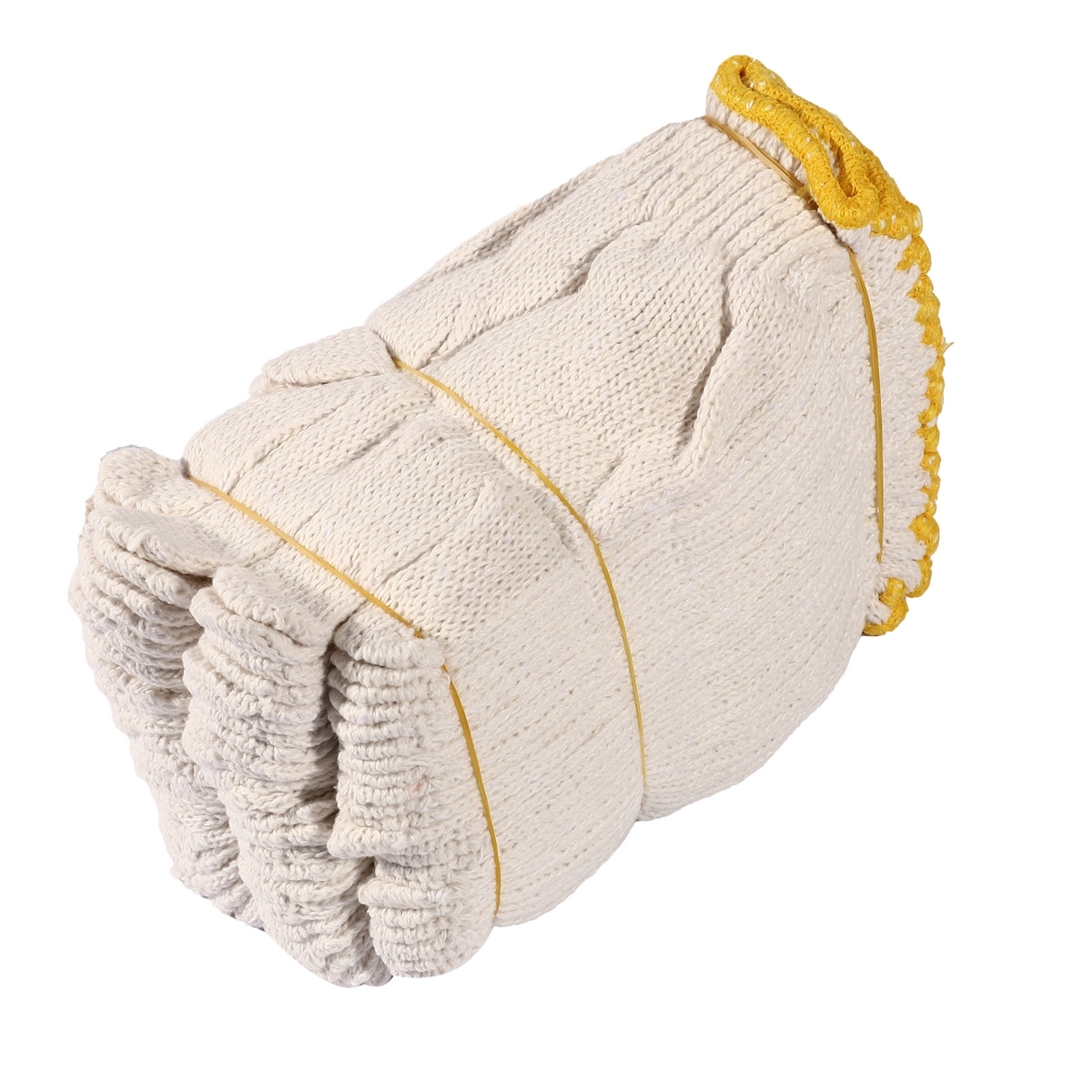 KT-N ถุงมือผ้า ถุงมือผ้าทอ ถุงมือผ้าฝ้าย สีขาว-ขอบเหลือง น้ำหนัก 600 กรัม / 6 ขีด เหมาะสำหรับใช้กับงานทั่วไป ป้องกันอาการบาดเจ็บ (บรรจุ : 1 โหล/12 คู่) (เคที-เอ็น)