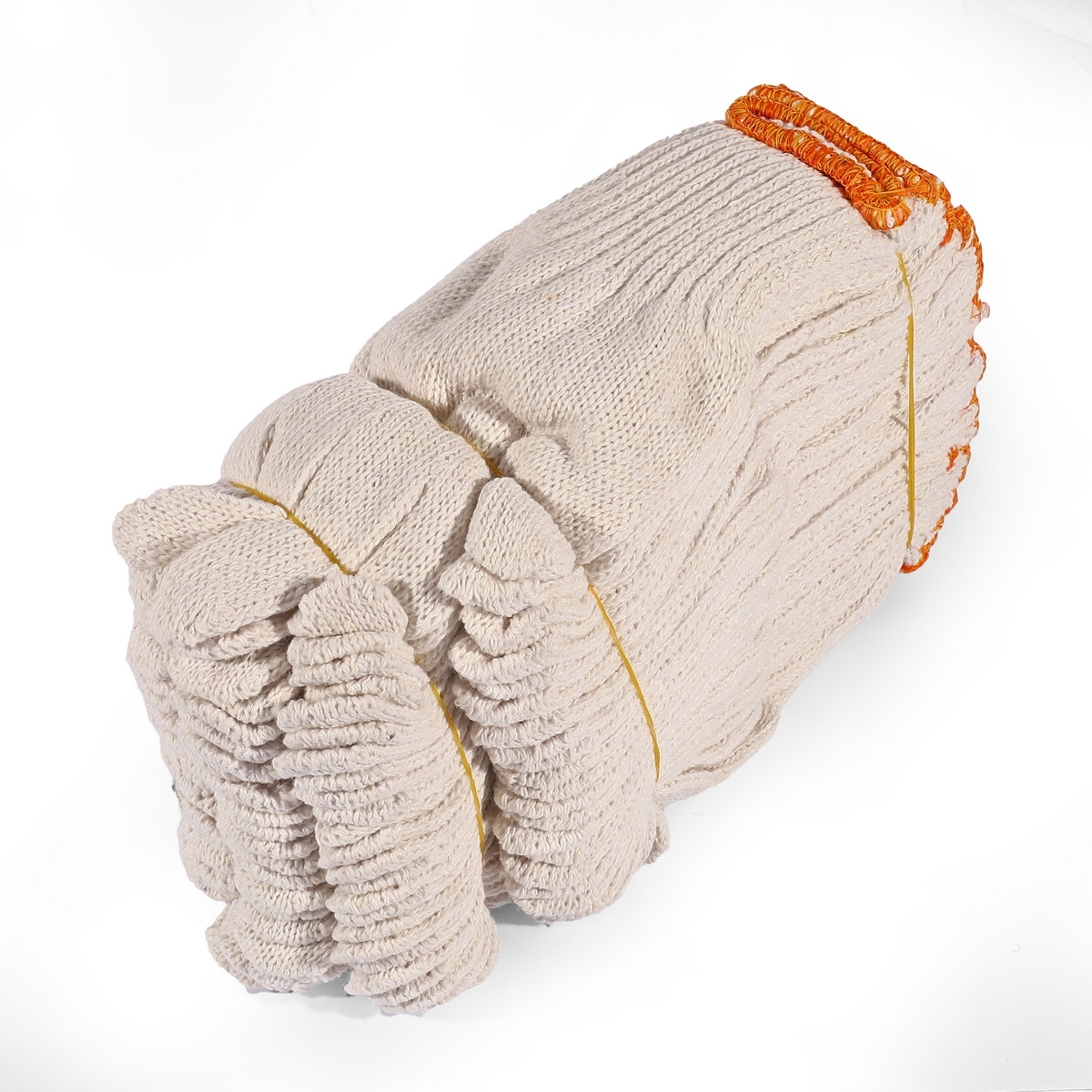 KT-N ถุงมือผ้า สีขาว-ขอบส้ม แบบข้อยาว 4 นิ้ว น้ำหนัก 700 กรัม เหมาะสำหรับใช้กับงานทั่วไป บรรจุ 12 คู่/โหล (เคที-เอ็น)