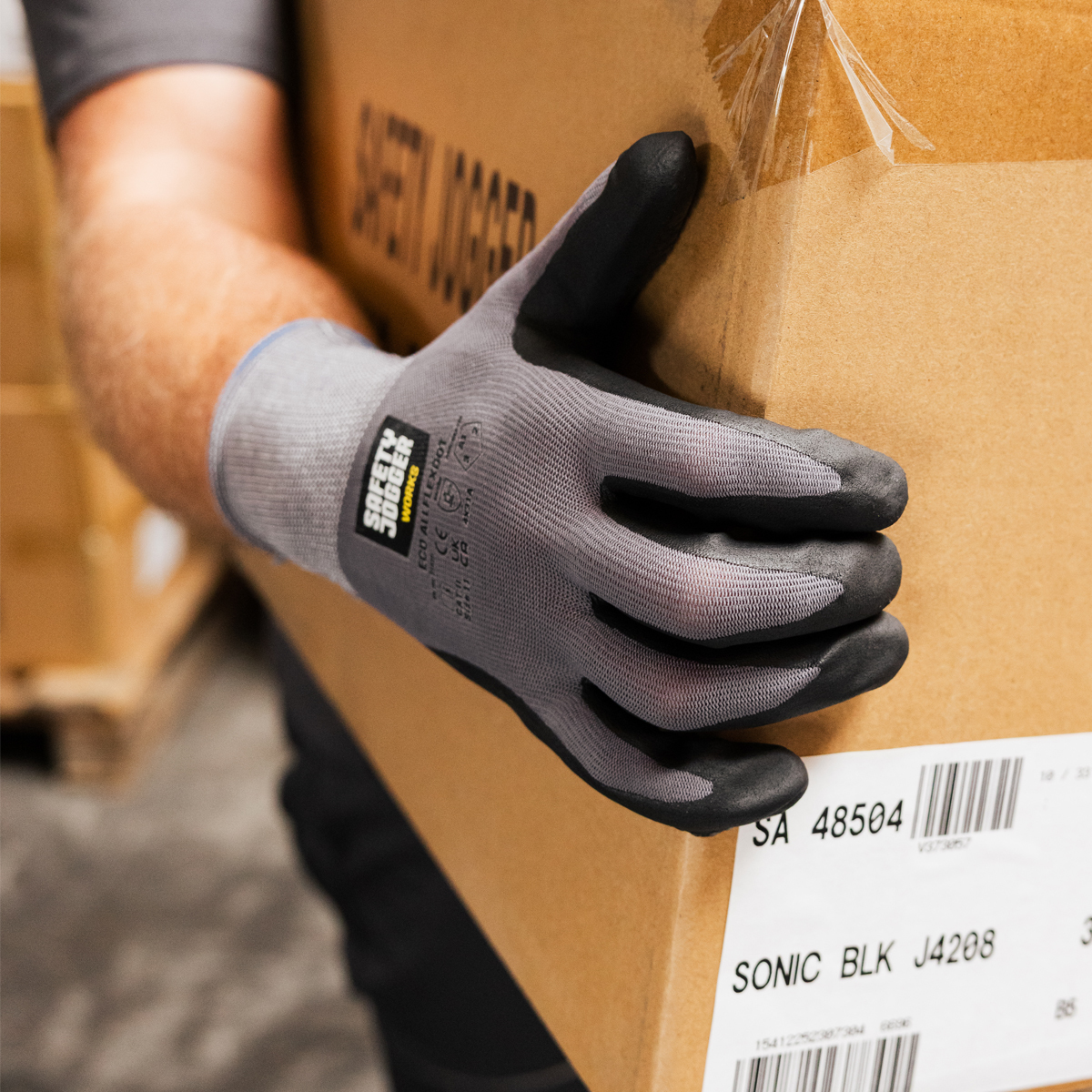 SAFETY JOGGER ถุงมือเซฟตี้ เบอร์ EU 10 รุ่น ECO ALLFLEXDOT ระดับ 4X31A เคลือบโฟม ไนไตรล์ มีจุดยางช่วยจับแม่นยำ ทนทานสูง จับมั่นคง ใช้งานหน้าจอได้ (เซฟตี้ จ็อกเกอร์)