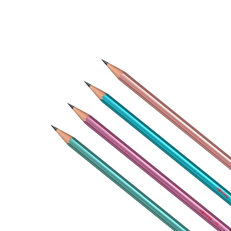rOtring Metallic wooden pencil ดินสอไม้รอตริงเมทาลิค HB คละสี แพ็ค 4 ด้าม สีเมทาลิค
