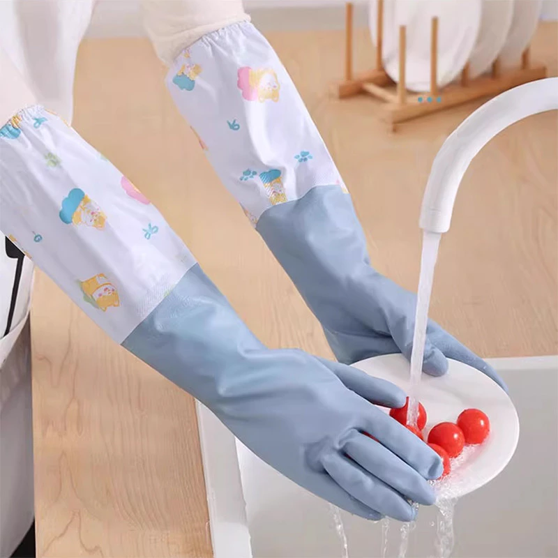 ถุงมือล้างจาน ถุงมือยาวยืดหยุ่น วัสดุยาง กันน้ำ