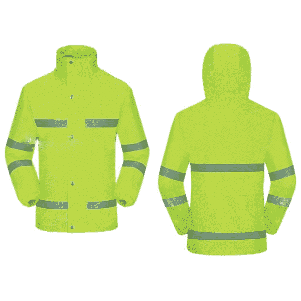 ชุดกันฝนสีเขียว เสื้อ-กางเกง ติดแถบสะท้อนแสง