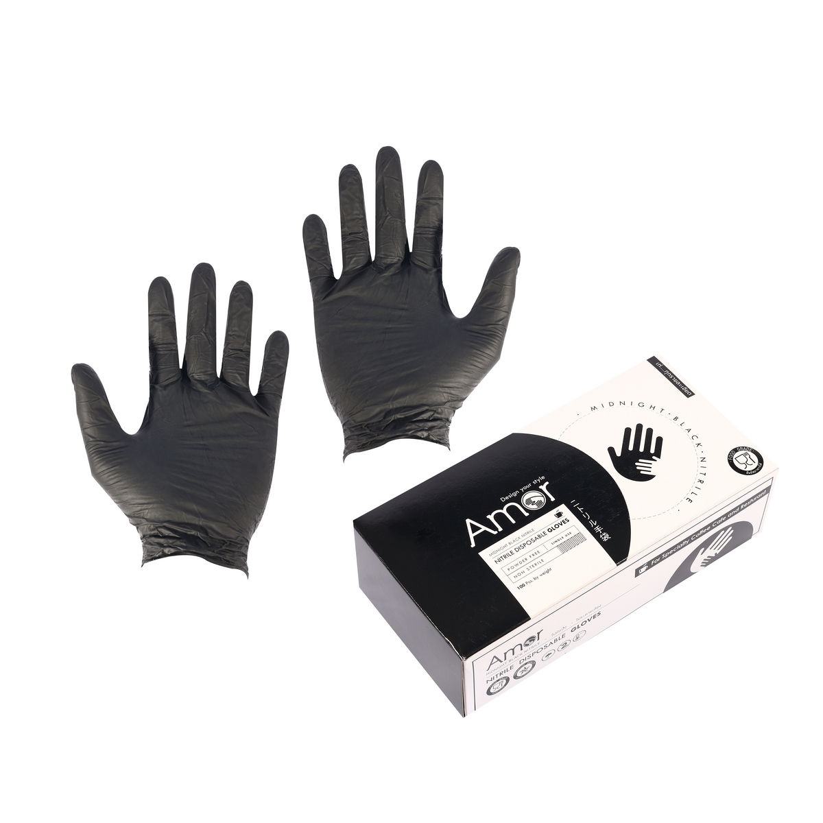 AMOR ถุงมือไนไตร (ถุงมือยางเอนกประสงค์) 5 กรัม สีดำ ไม่มีแป้ง Size S (1กล่อง/100ชิ้น) สวมใส่ง่ายเหมาะสมทุกกิจกรรม (อะมอร์)