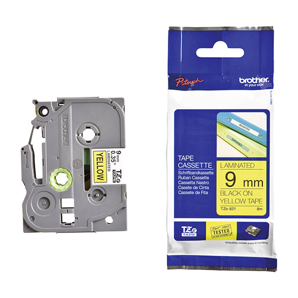 เทปพิมพ์อักษร Brother TZE-621 (9 มม.) ดำพื้นเหลือง
