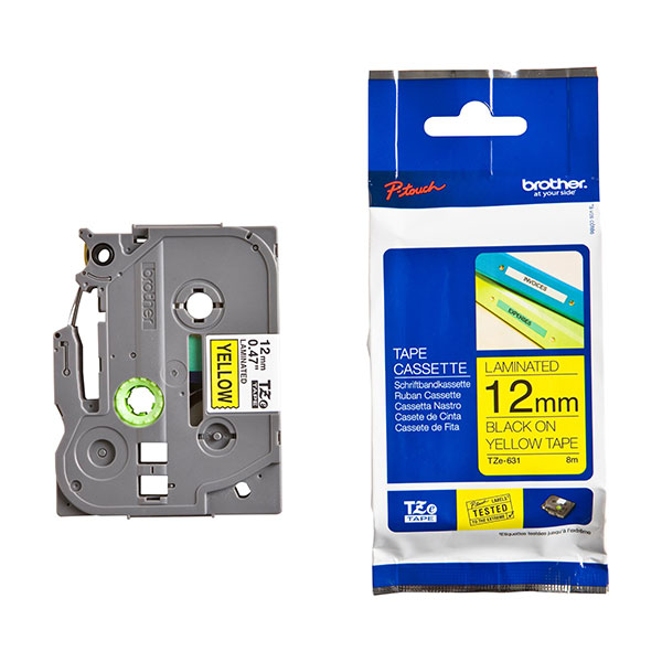 เทปพิมพ์อักษร Brother TZE-631 (12 มม.) ดำพื้นเหลือง