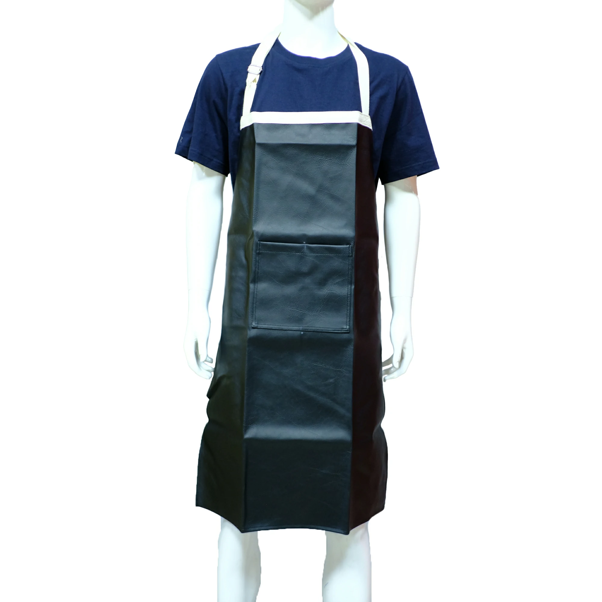 ผ้ากันเปื้อน  PVC สีดำ สายCotton